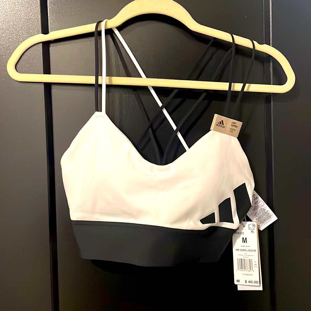 ADIDAS Black/White Sports Bra-Size Medium. Tags still attached. Never been worn
